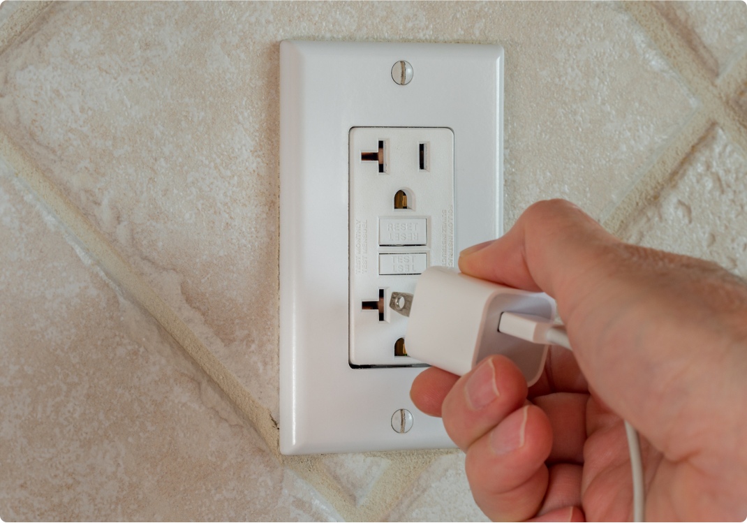 A standard GFCI wall outlet