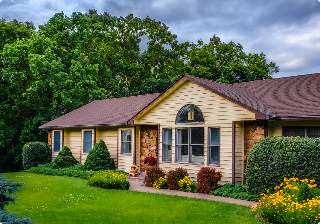 home with lush greenery