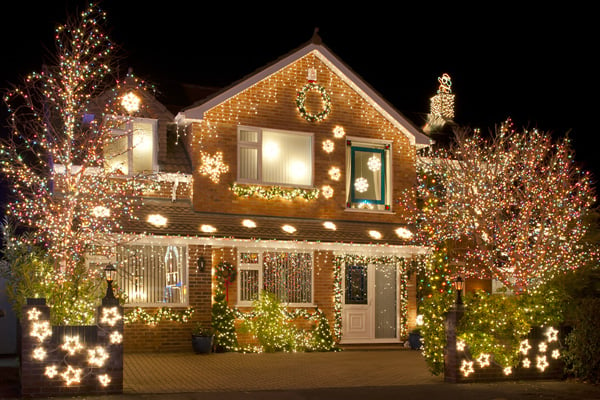 Christmas lights on house