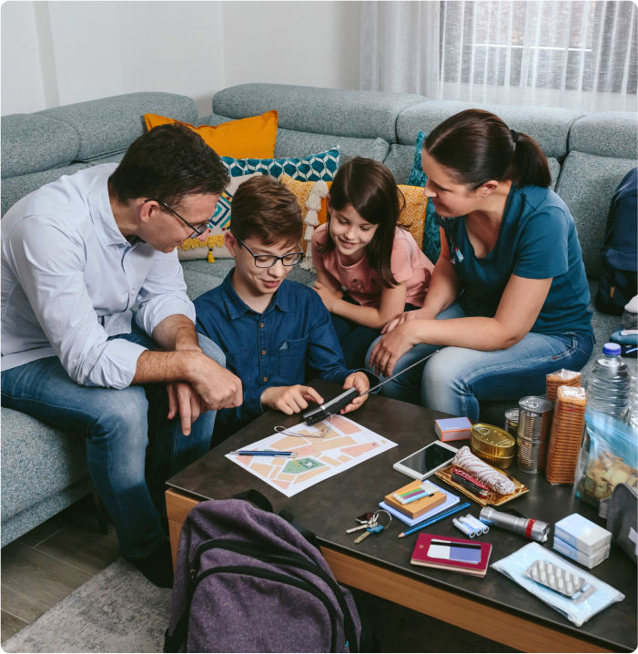 Family around a couch