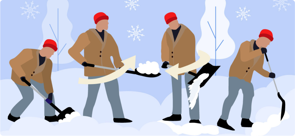 Graphic displaying how to shovel snow safely